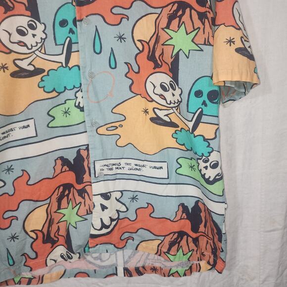 ZARA Mens sz M Multicolor Comic Printed Short Sleeve Button-Up Shirt - Picture 2 of 5